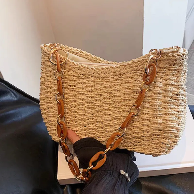 Luxury Bags In - Straw Woven Shoulder Bag for Women